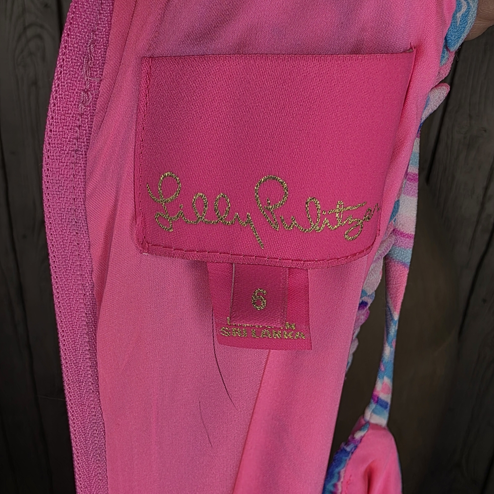 Lilly Pulitzer Mila Shift Romper | Built-in Shorts | Pink Blue Tropical | 6 - Picture 12 of 13